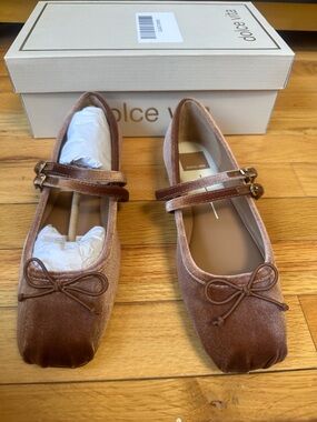 Dolce Vita Gibson Rosewood Velvet Double-Strap Bow Flats